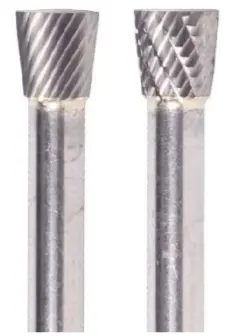 3/32" Double-Cut Inverted Cone Carbide Burr (Sn) – 10° Included Angle, 1/8" Cutting Length, 3/32" Shank, 1-1/2" Oal, Uncoated 1