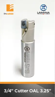 3/4" Indexable End Mill With 2 Pockets – Apkt 100304 Inserts, 1.125" Flute, 3.25" Oal 1