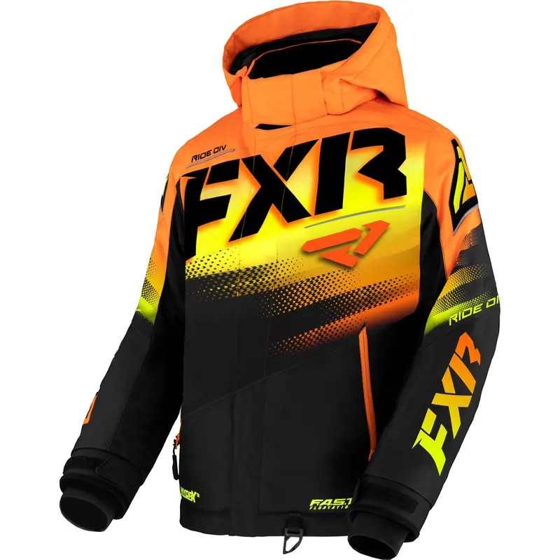 Fxr Youth Boost Snowmobile Jacket – Black/Orange With High-Visibility Fade Accent 1