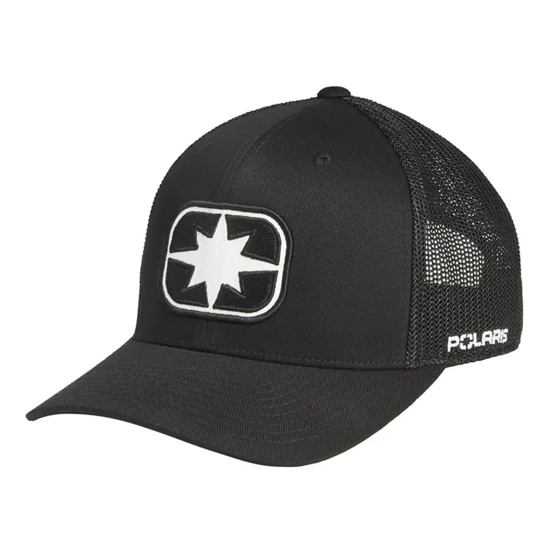 Polaris Ellipse Patch Trucker Hat – Black Snapback, Breathable Mesh, Embroidered Logo 1