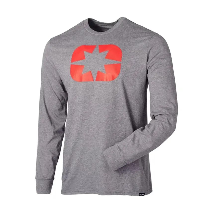 Polaris Icon Long Sleeve T-Shirt – Modern Gray & Red Graphic Tee 1