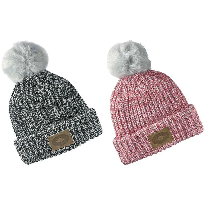 Polaris Knit Beanie With Leather Patch And Pom Logo 1