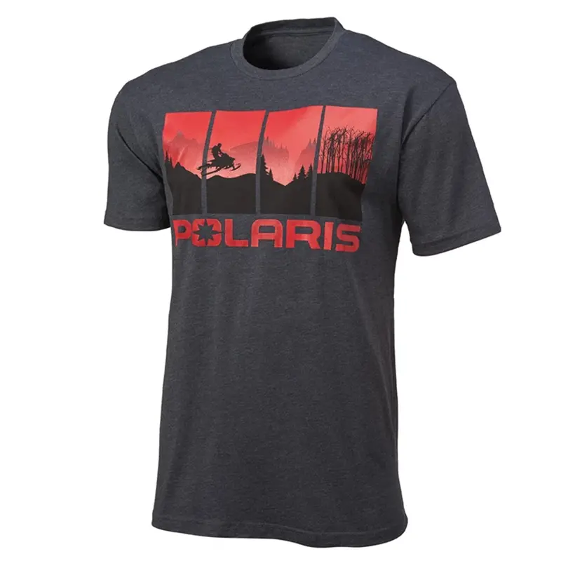 Polaris Snow 4-Scene Short Sleeve T-Shirt – Gray & Red Mountain-Themed Casual Wear 1