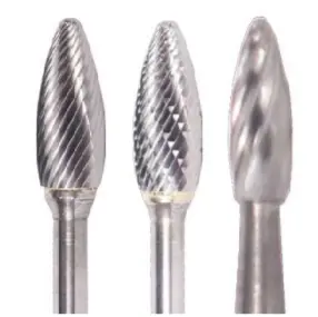 Uncoated 1/2" Sh Double-Cut Flame-Shaped Carbide Burr – Extended Length: 1-1/4" Loc, 1/4" Shank, 6-1/2" Oal 1