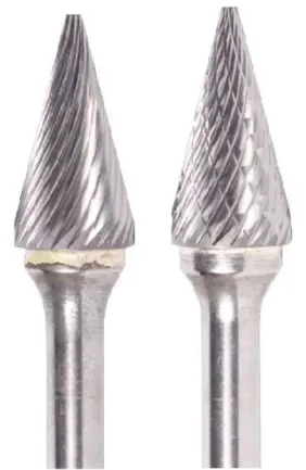 Uncoated 1/2" Sm Double-Cut Carbide Burr – Cone Shape, 28° Included Angle, 7/8" Loc, 1/4" Shank, 2-1/4" Oal 1