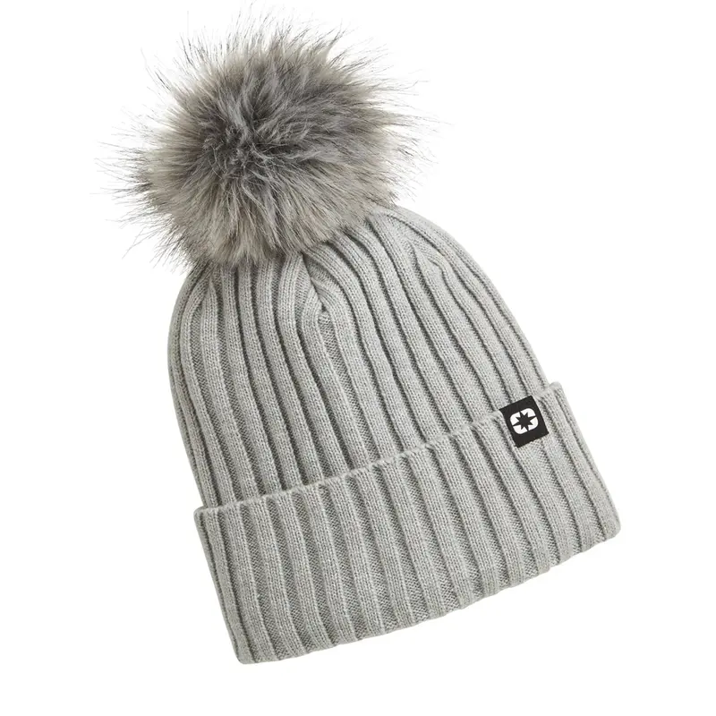 Women’S Fleece-Lined Gray Pom Beanie – Removable Cuff Style 1