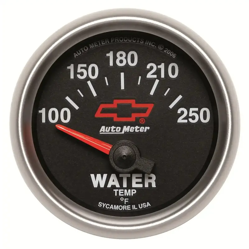 Autometer Chevy Bowtie Water Temperature Gauge – 2-1/16 Inch, 100–250°F, Electric Sending Unit 1