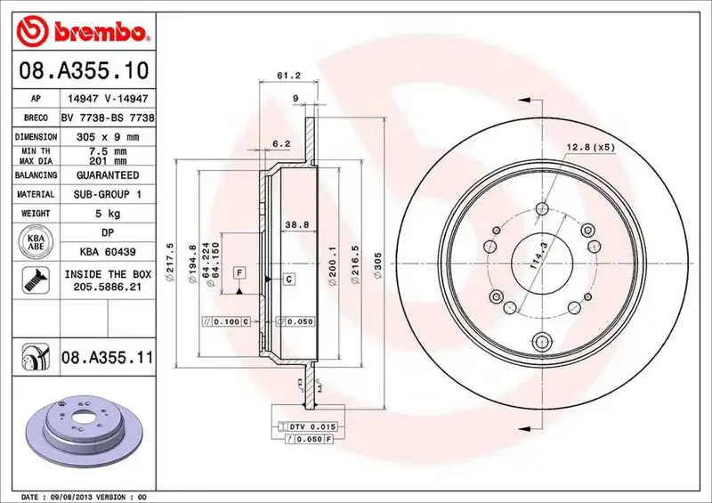Brembo 08A35511C02 Oe-Spec Replacement Brake Rotor 1