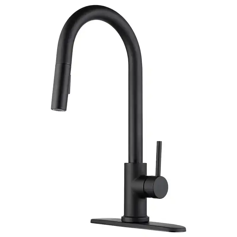 Matte Black Kitchen Faucet – Modern Low-Arc Design With Pull-Down Sprayer 1